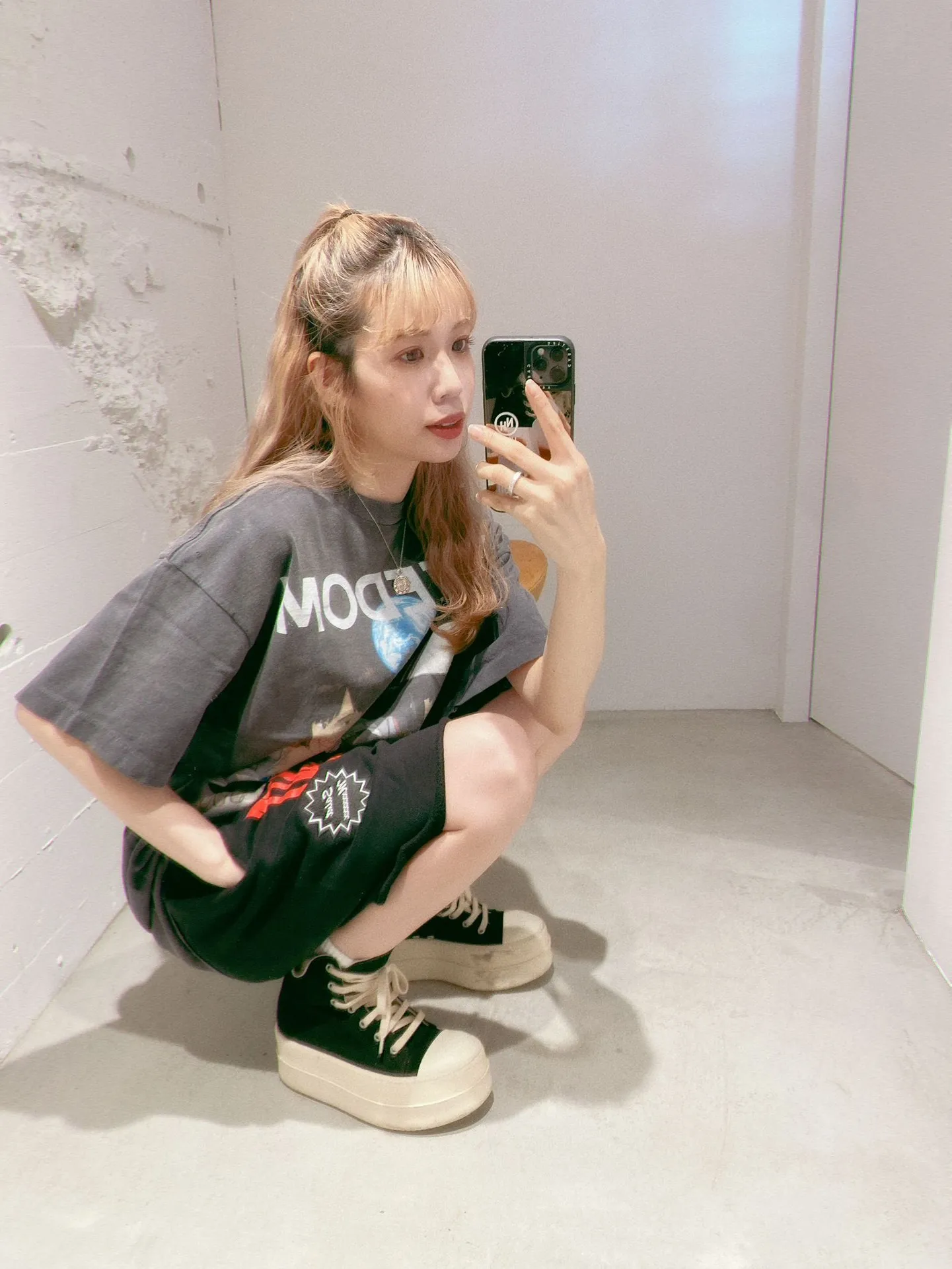SAINT Mxxxxxx 'SAINT' SWEAT SHORTS/GRY/BLK embroidered SAINT LOGO basic shorts, distressed gray/washed black S-XL, four needles and six threads throughout, produced by a major domestic factory, imported Tajima machine embroidery, washed and distressed, original version